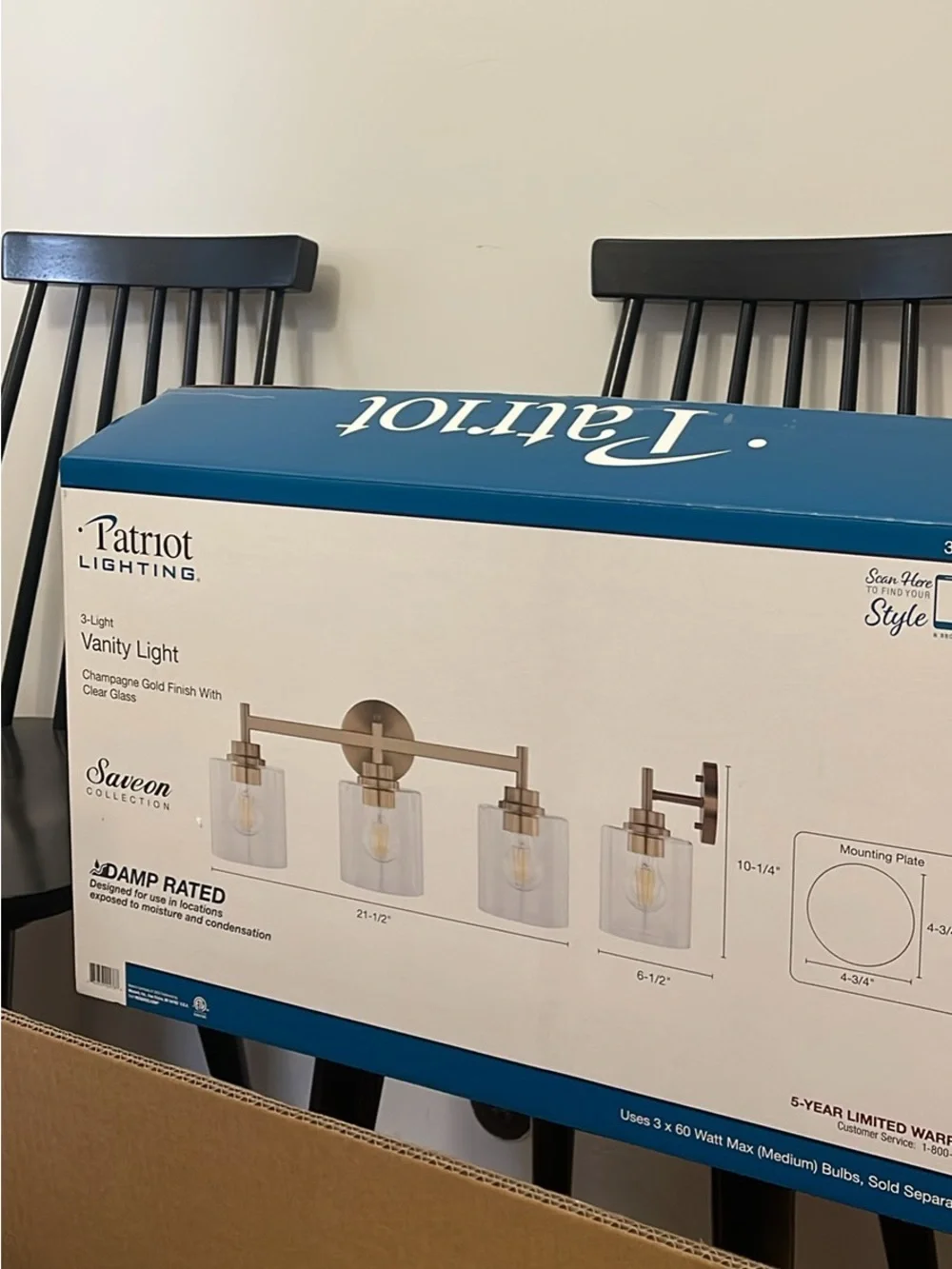 Patriot Lighting Savion 3-Light Vanity Light in Champagne Gold